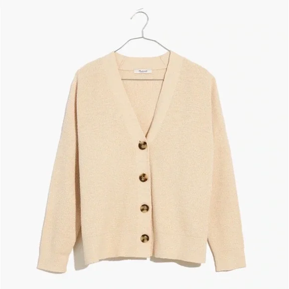 Madewell Birchmoor Cardigan Sweater Relaxed Fit Textured Ribbed Beige Large $98 - Picture 1 of 13